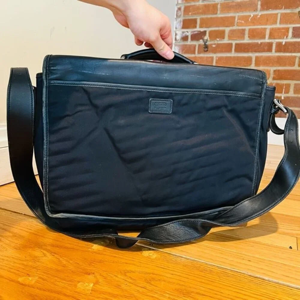 Vintage Coach Briefcase Messenger Laptop Bag Nylon & Leather Black USA